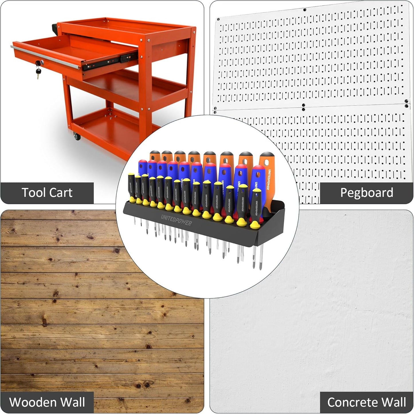 UNITEDPOWER Screwdriver Holder, Wall Mount Storage Rack Organizer for Workshop, Shed, Garage, Home