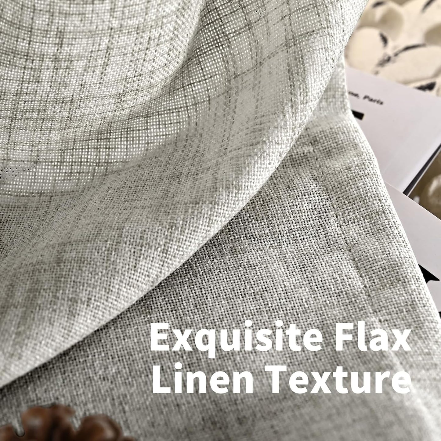 YoungsTex Dark Grey Linen Semi Sheer Curtains 36 Inch Length for Cafe Winow, Short Drapes Light