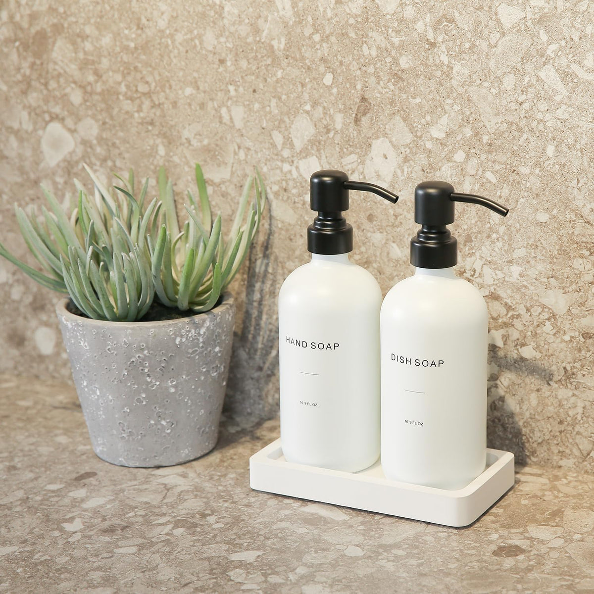 Kitchen Soap Dispenser Set, White Soap Dispenser with Black Stainless Steel Pump, Perfect for