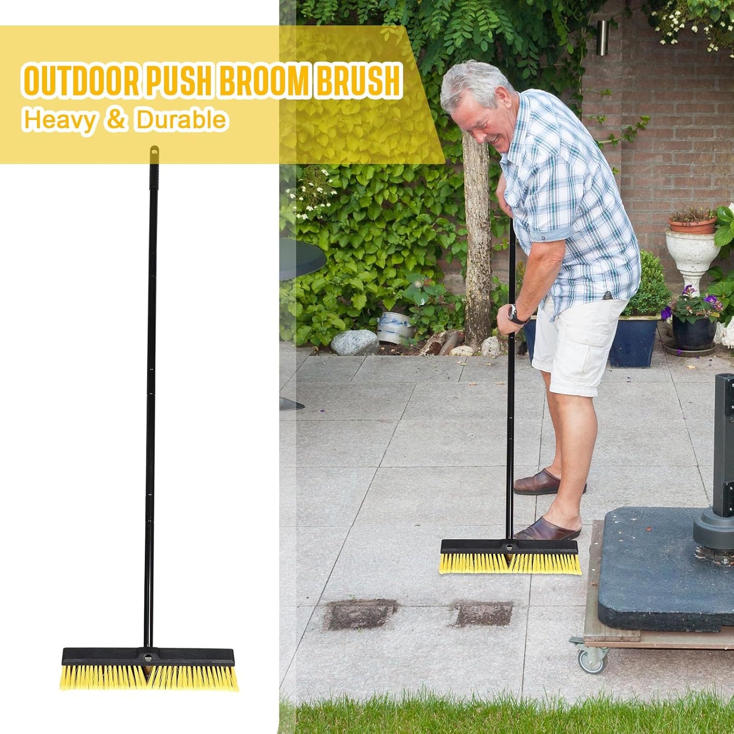 Zhehao 6 Pack 18 Inches Push Broom Outdoor, Multi Surface Garden Brush Broom with Adjustable 63"