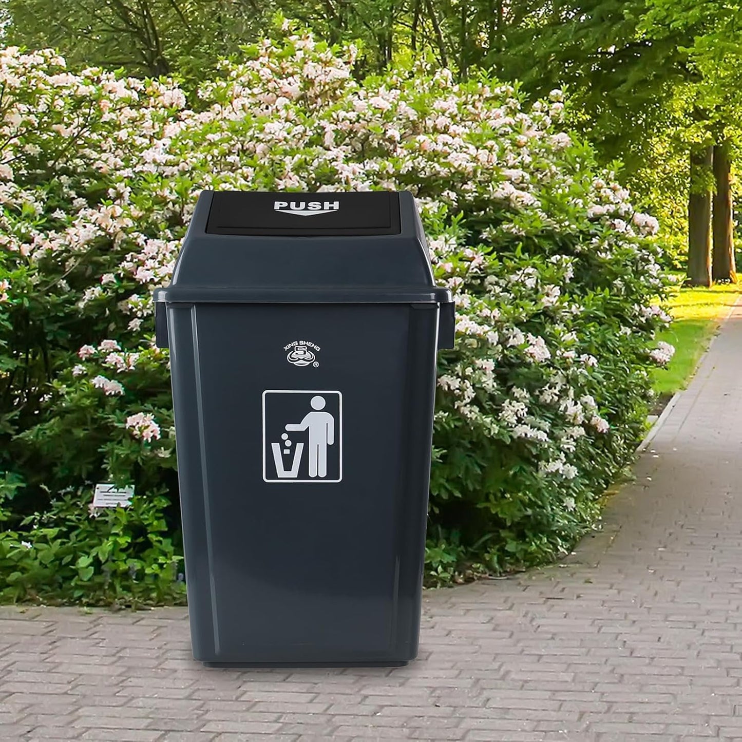 4 Pack 18 Gal Plastic Garage Can with Swing Lid, Heavy-Duty Recycle Bin, Trash Can/Waste Container