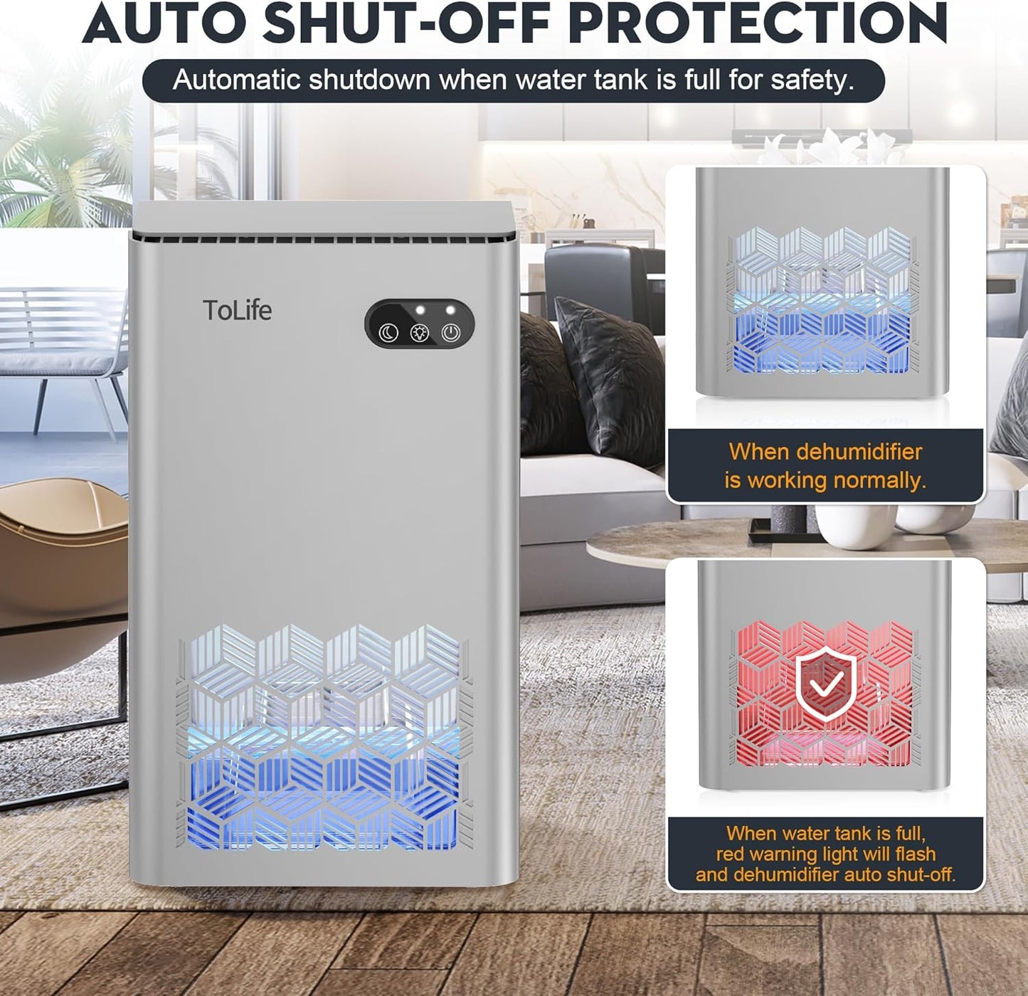 ToLife Dehumidifier for Home, 1000 sq.ft Dehumidifiers for Basement Bedroom Bathroom with 95 OZ