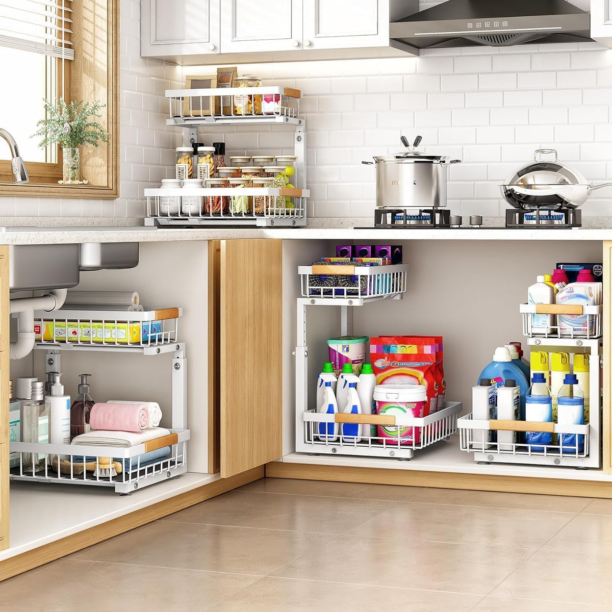 PXRACK Under Sink Organizer,1 Pack,2 Tier Metal Slide out Sink Shelf Pull out Cabinet Organizer