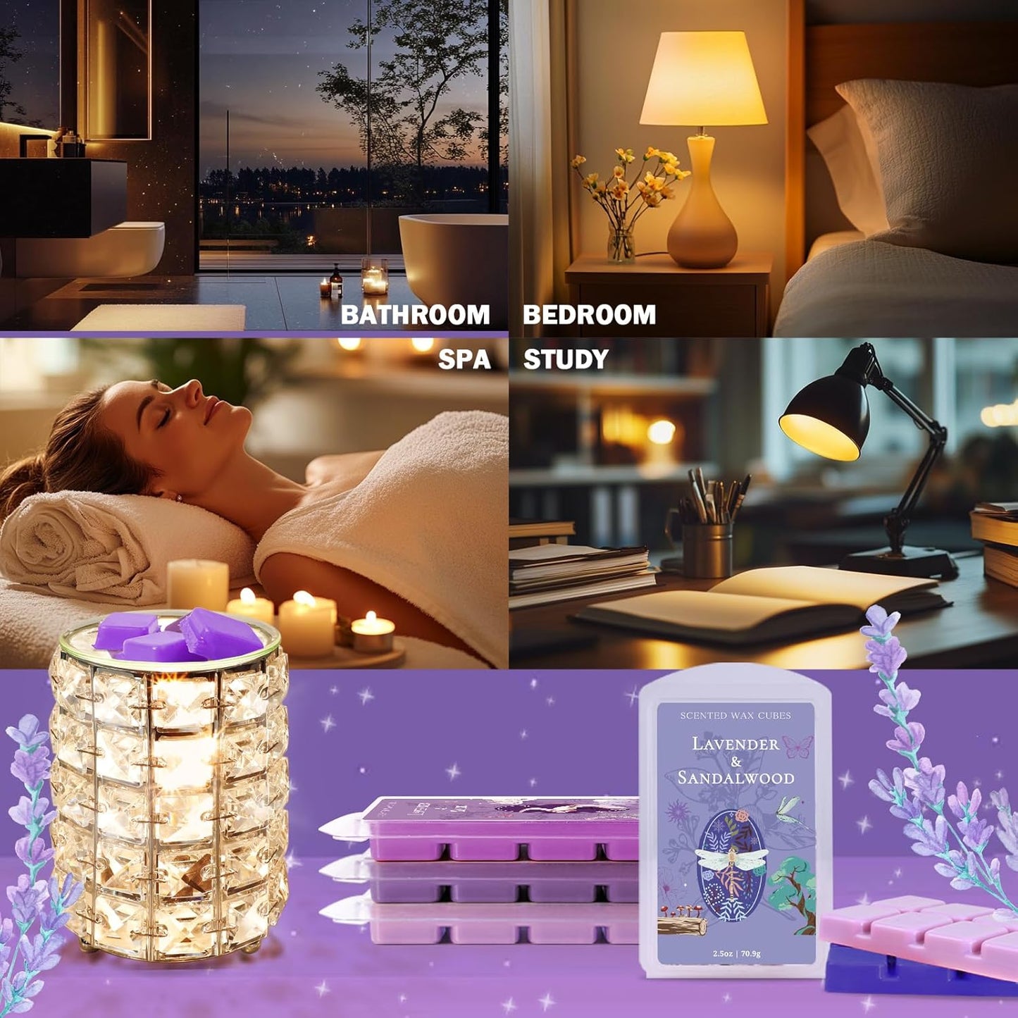 SCENTORINI Wax Melts, Wax Cubes Strong Scent, Long Lasting Lavender Scented for Sleep, Wax Melts