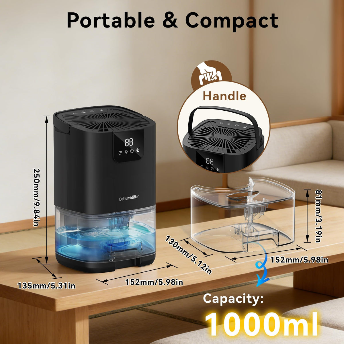 Dehumidifier,35OZ(350sq ft)Small Dehumidifier for Home, Screen Display Quiet with Auto Shut