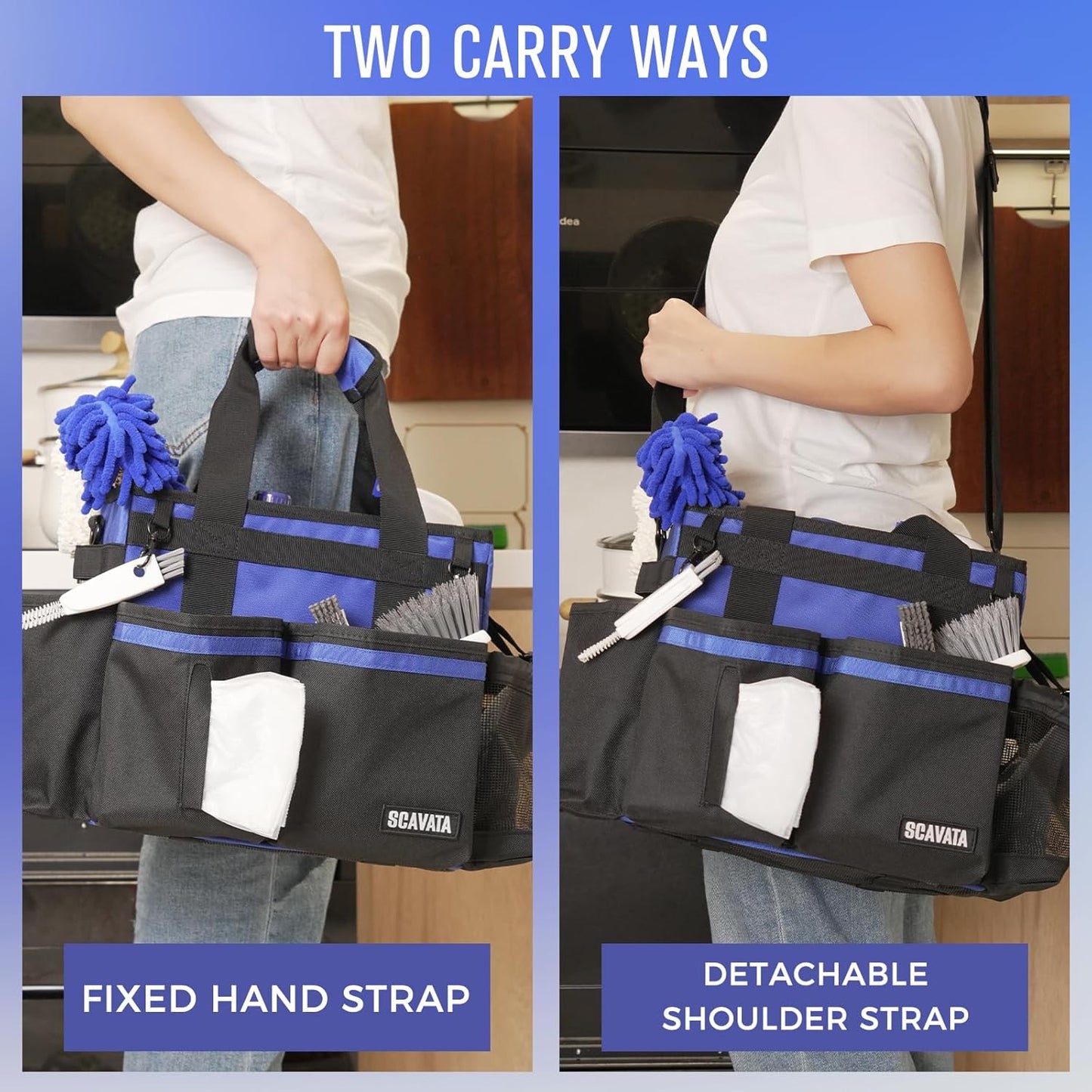 Compact Wearable Cleaning Caddy, Small Supplies Organizer with Handle & Shoulder Straps for
