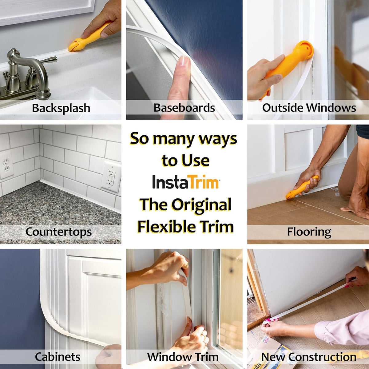 InstaTrim The Original Flexible Trim - 2-Pack of 10ft Dark Brown 1/2" Wide Caulk Tape - Adhesive