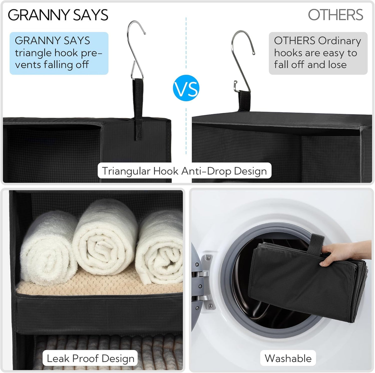 GRANNY SAYS 3-Shelf Hanging Closet Organizer, Collapsible Closet Hanging Shelves, Nursery Hanging