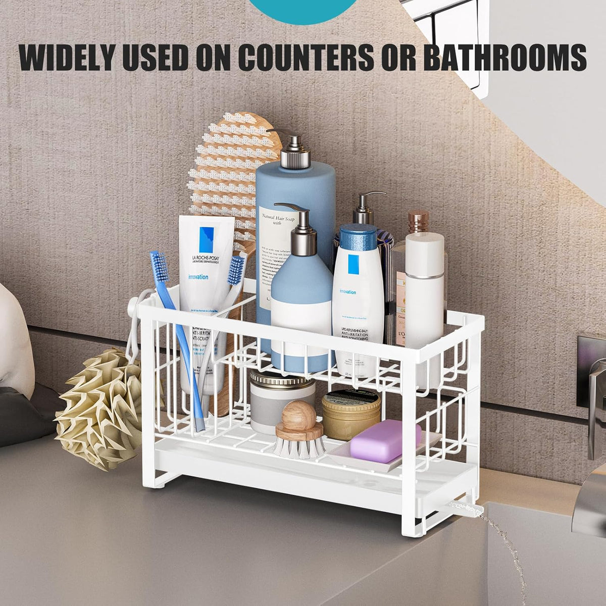 Sponge Holder for Kitchen Sink with Flexible Sink Caddy Smiley Face,2 Tier Kitchen Sponge Holder