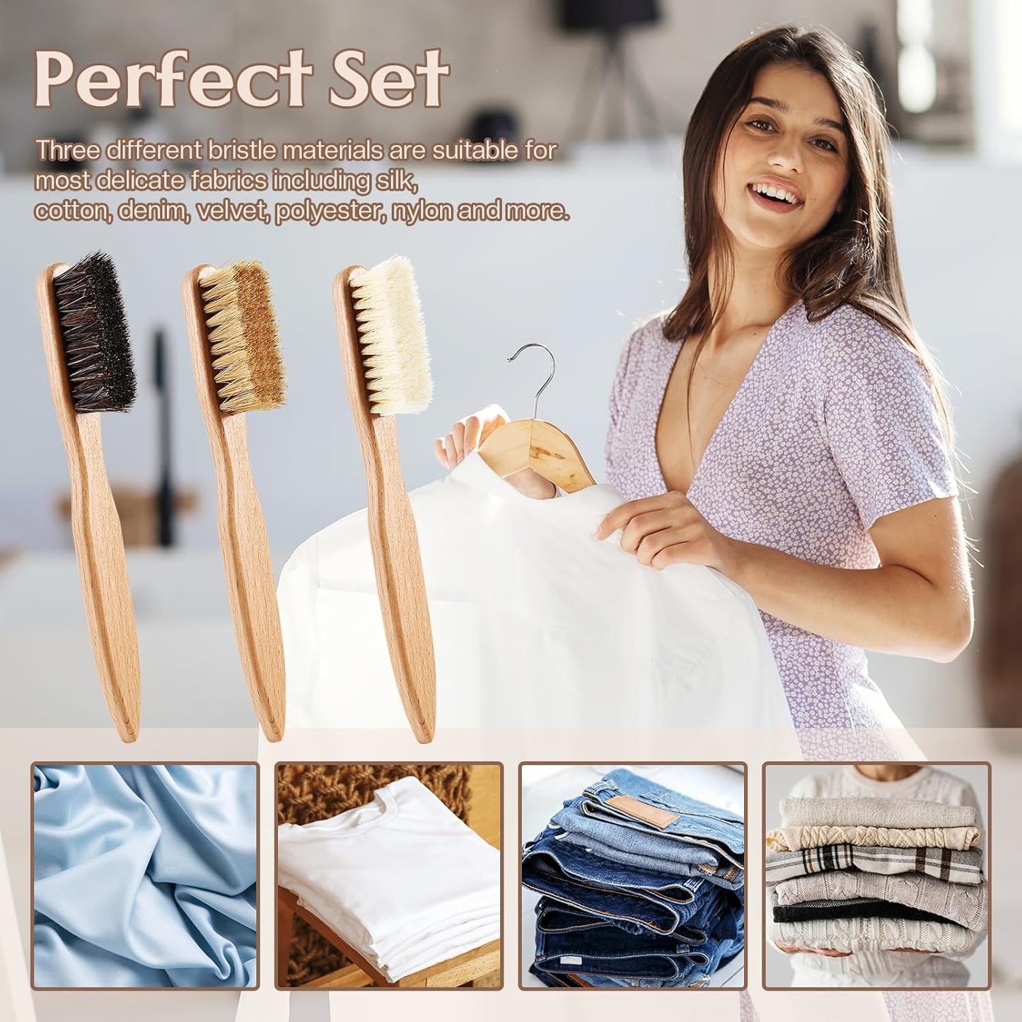 3 Pcs Wood Laundry Stain Brush Stain Remover Brushes with Boar Bristle Small Stain Brush for
