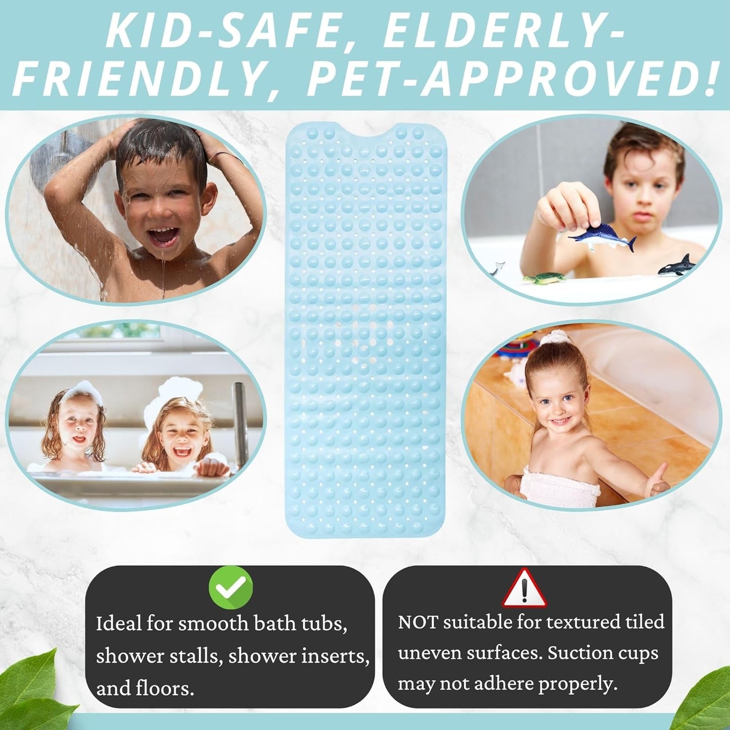 ENKOSI Bath Mat - Large Non Slip Bathtub & Shower Mat - Extra Long 40 x 16 Inch Bathroom Mats for