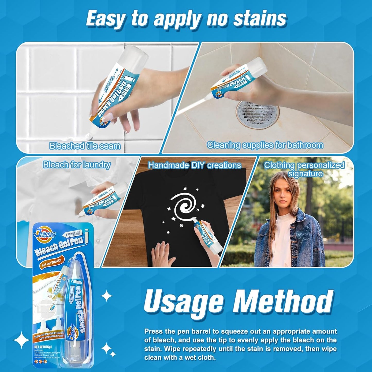 Bleach Pen, Bleach Pen For Clothing, Stain Remover Pen, Mold Stain Remover Gel, Clothing Bleached
