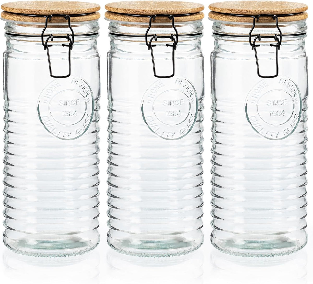 kitchentoolz Glass Storage Canister with Airtight Clasp Lids - Set of 3 Mason Jar Storage
