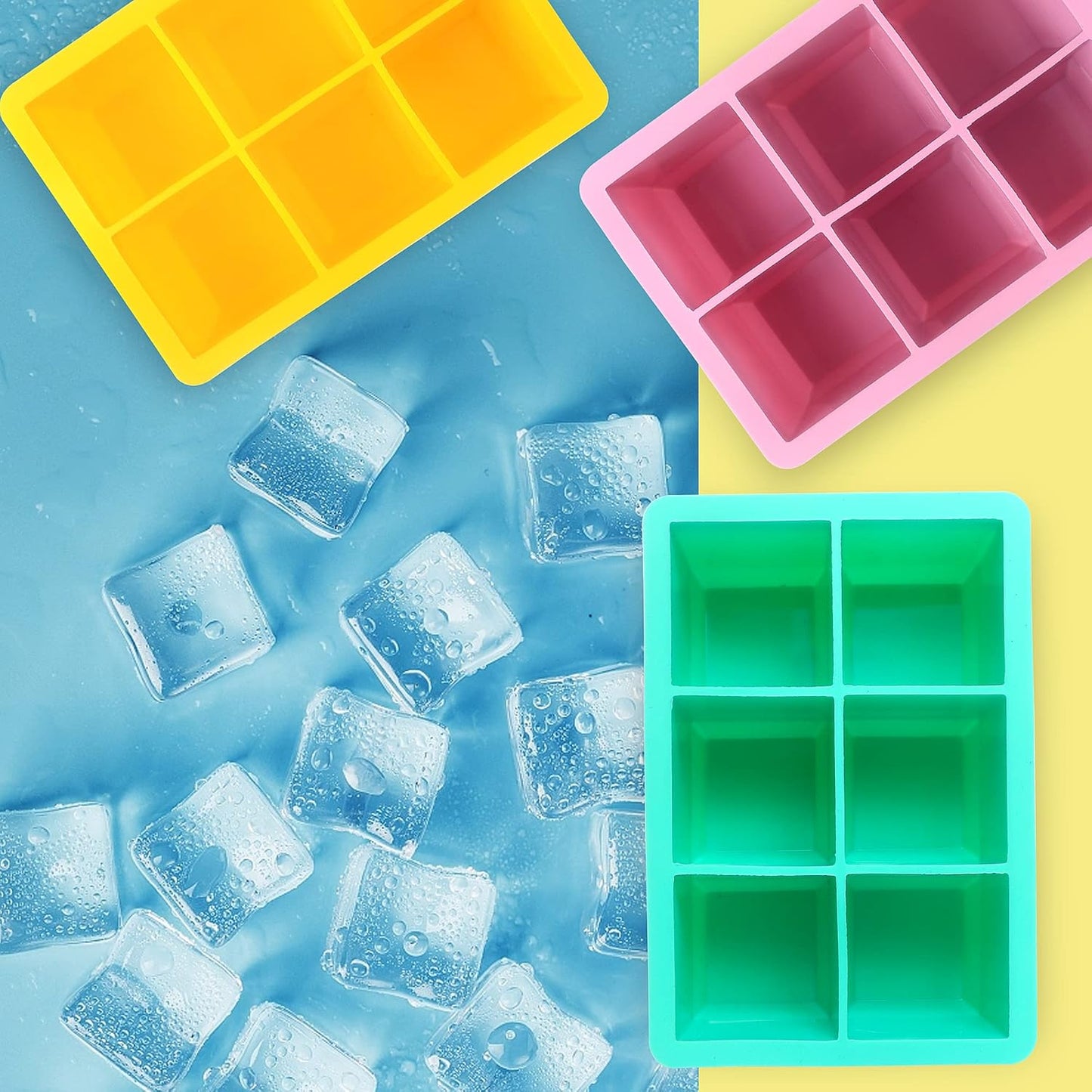 Silicone Ice Cube Trays 3 Pack - Large Size Silicone Ice Cube Molds with Leak Proof Removable Lid