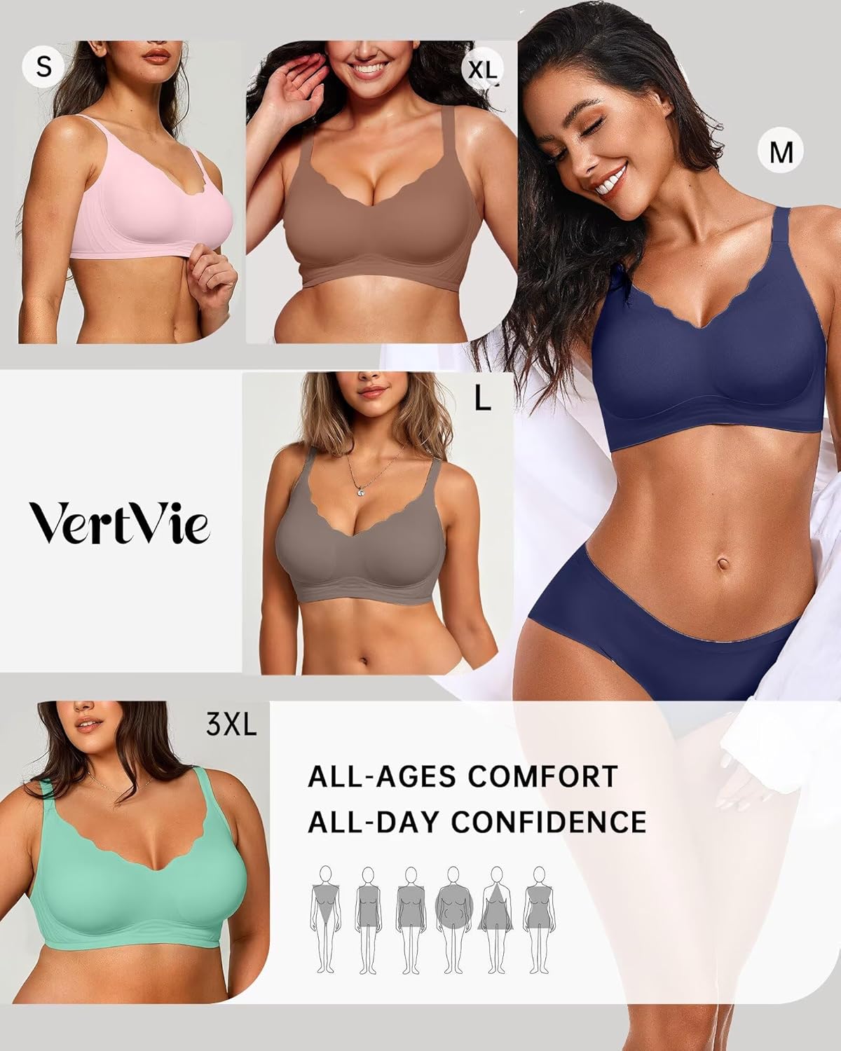 Vertvie Womens Seamless Bras No Underwire Supportive Wireless Push Up Full Coverage Bralette