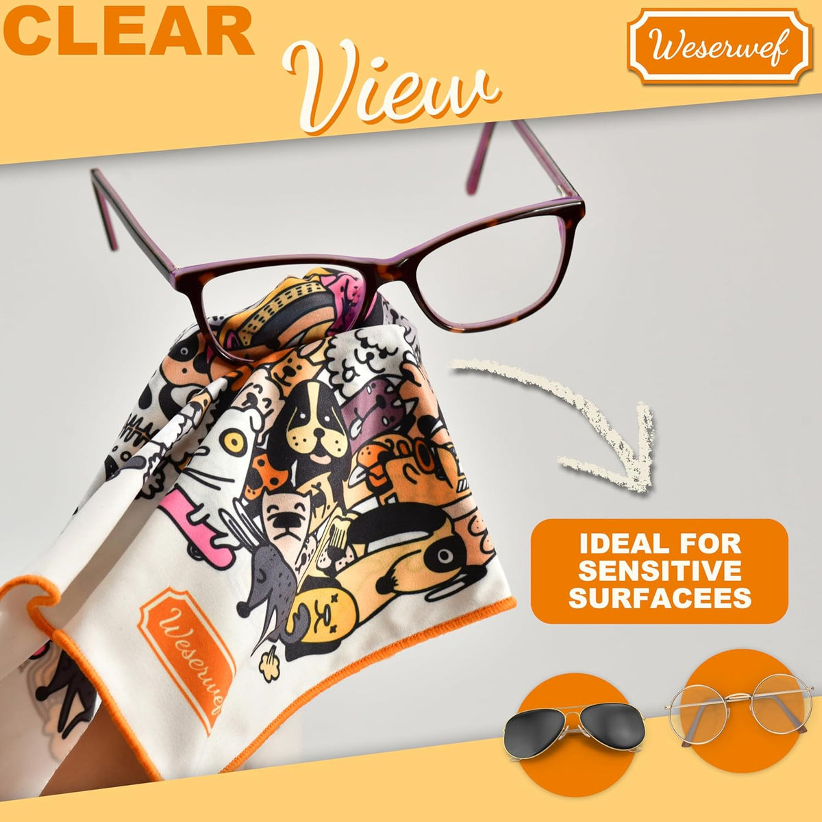 WESERWEF Design Microfiber Glasses Cleaning Cloth – Premium Cleaning Cloth for Eyeglasses, Screens