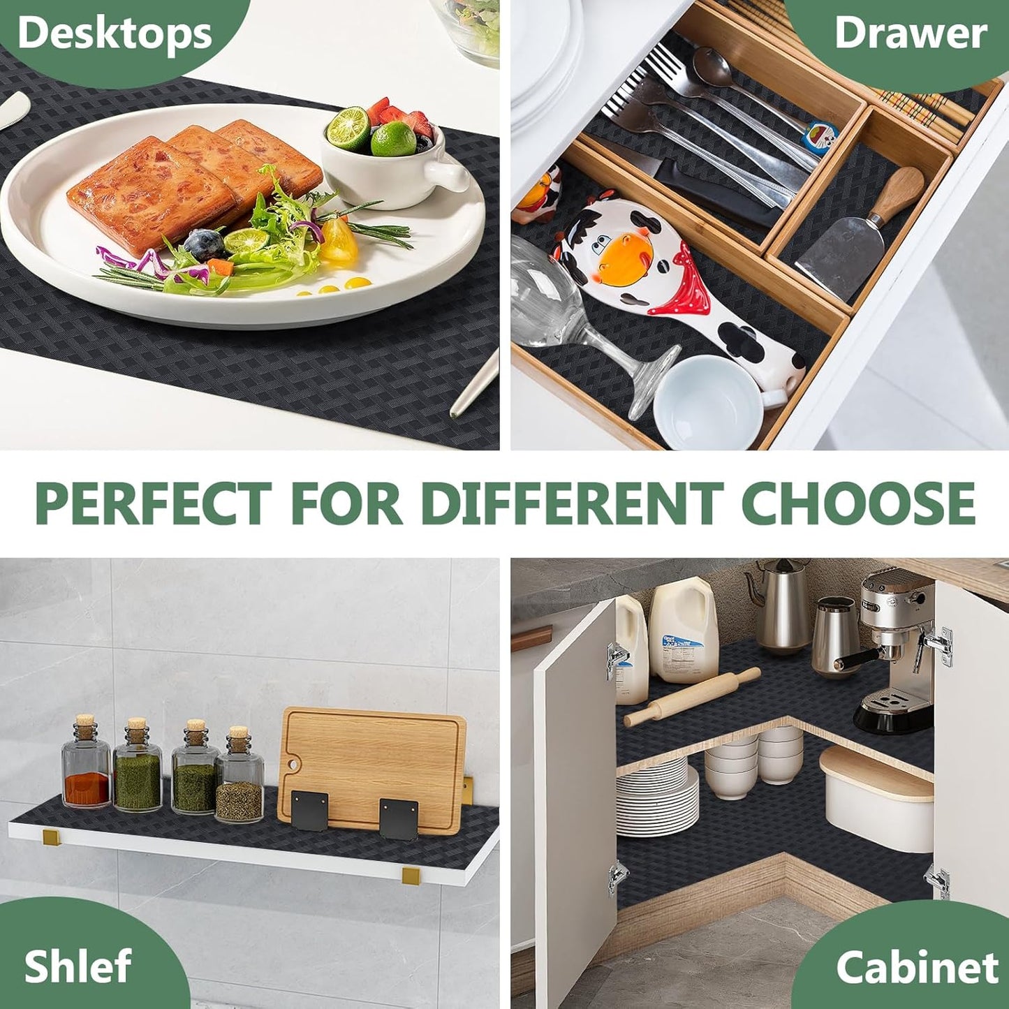 Shelf Liners, Non-Adhesive Drawer Liner, Waterproof & Oil-Proof Kitchen Cabinet Cupboard Liner