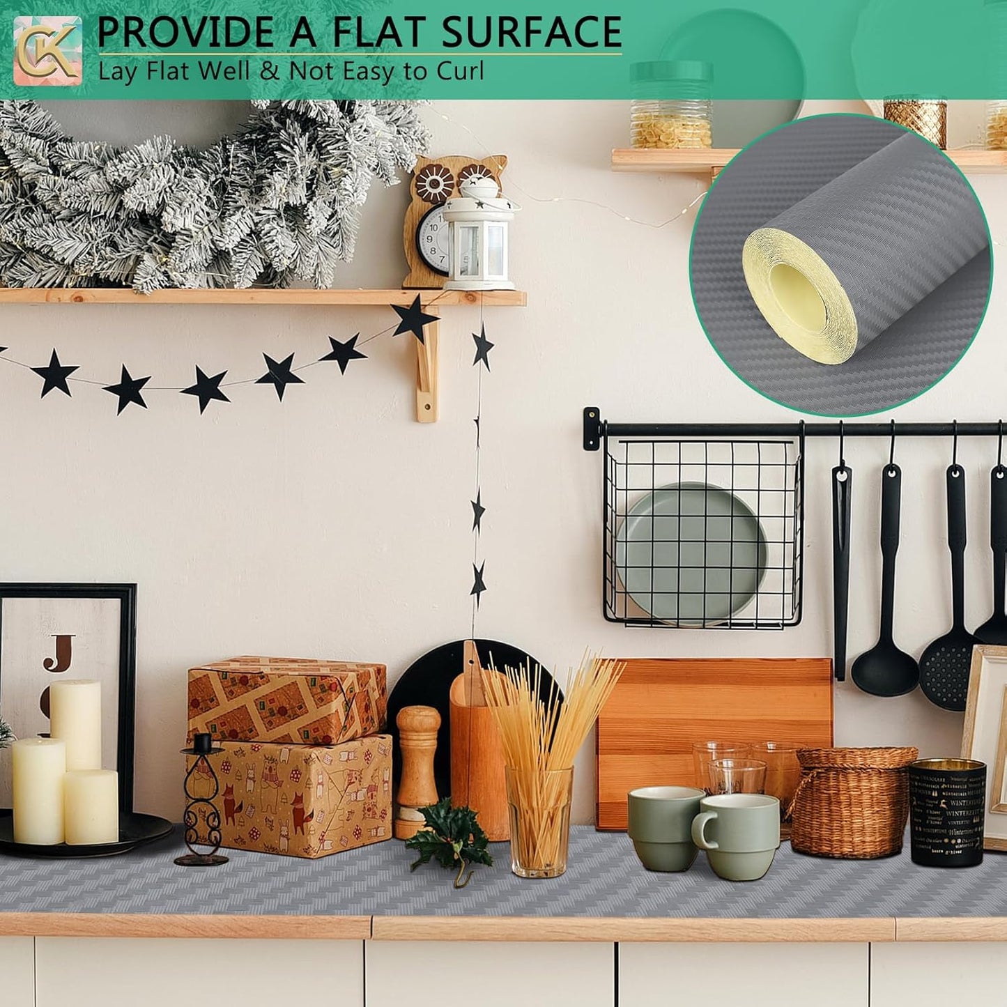 Self-Adhesive Shelf Liner Kitchen Liner, Waterproof Backed Paper Easy Peel and Stick Contact Liner