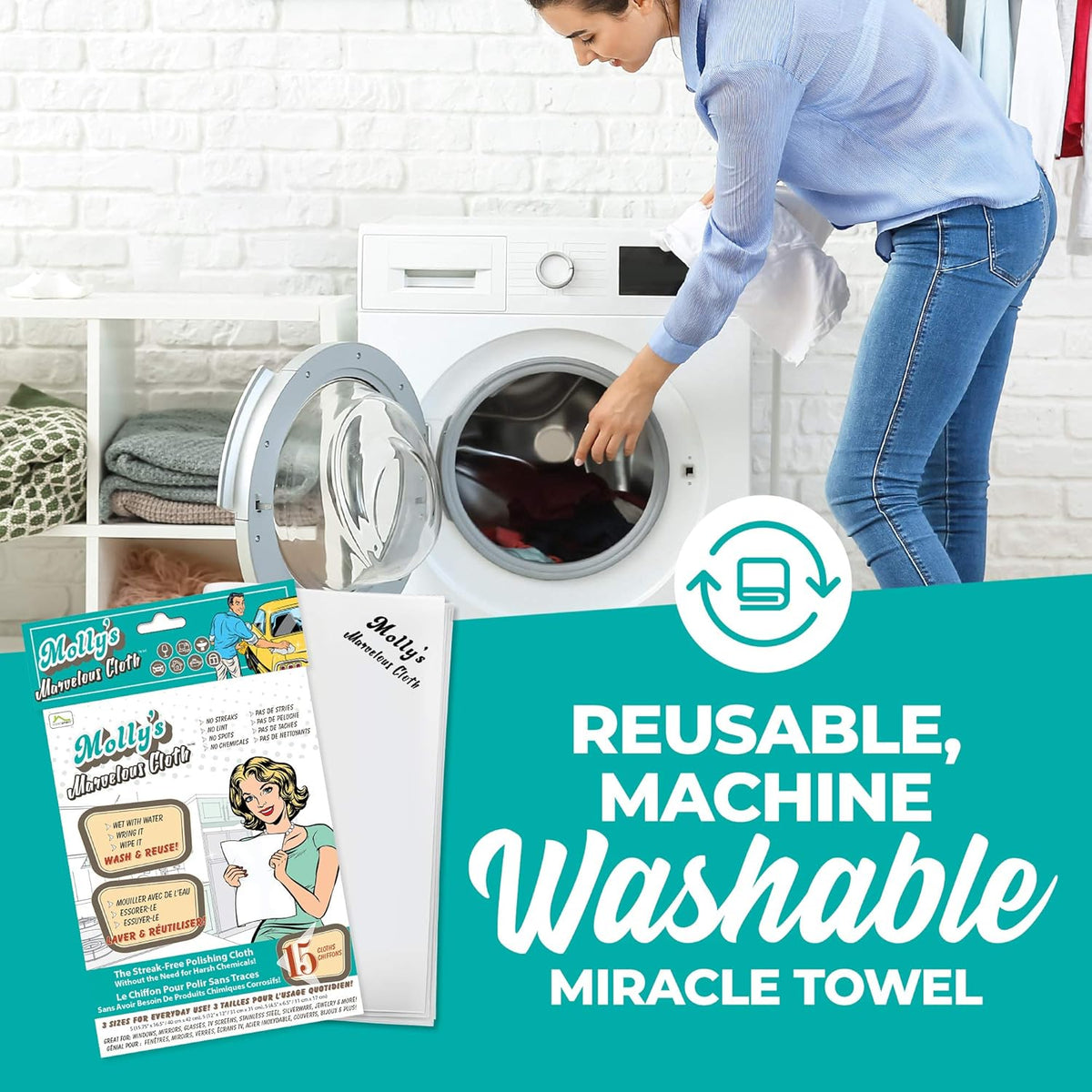 Molly's Marvelous Cloth, Streak-Free, Lint-Free Microfiber Cleaning Cloth, Polishing Cloth for