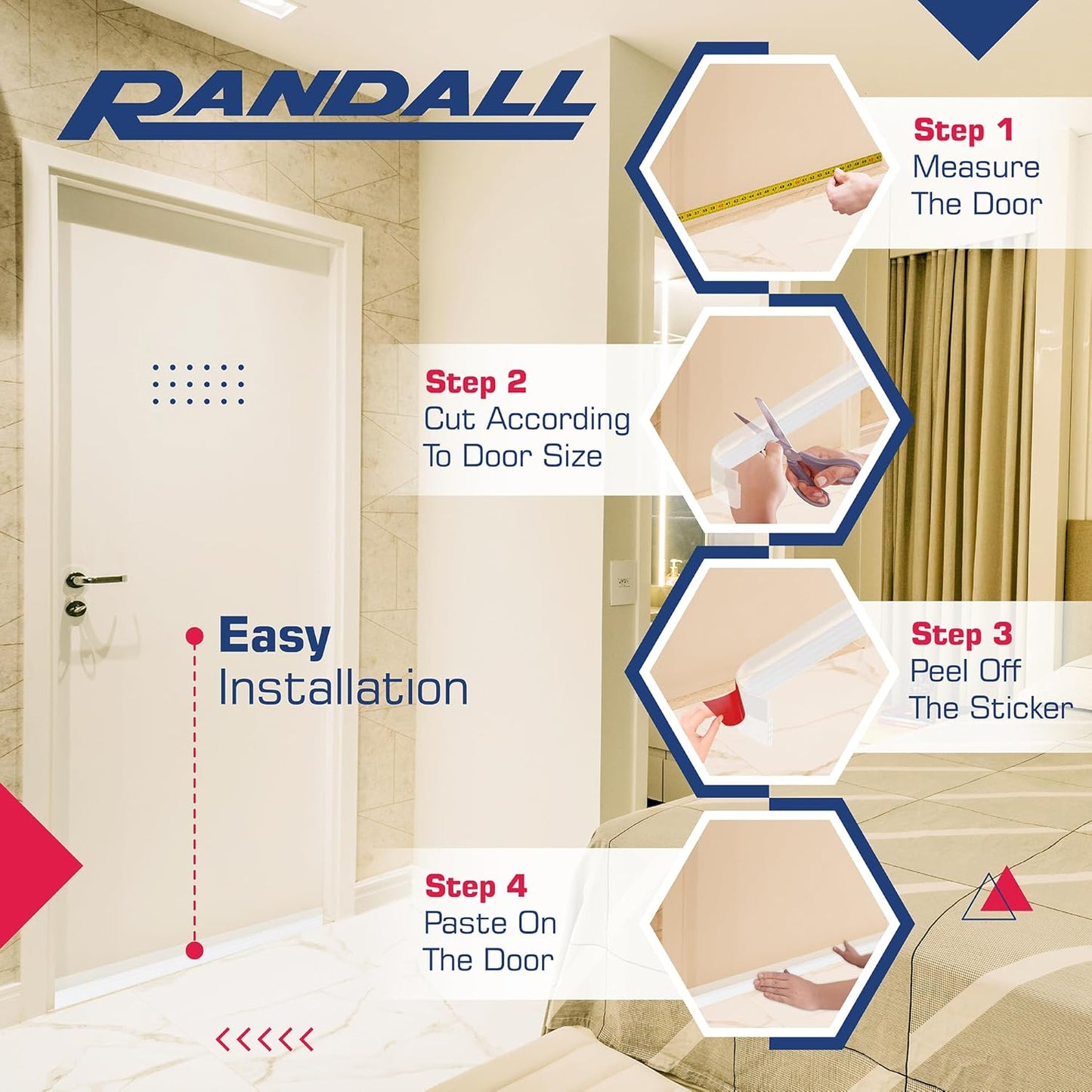 Adhesive Backed Door Draft Stopper – Silicone Under Door Sweep for Interior & Exterior Doors, Noise