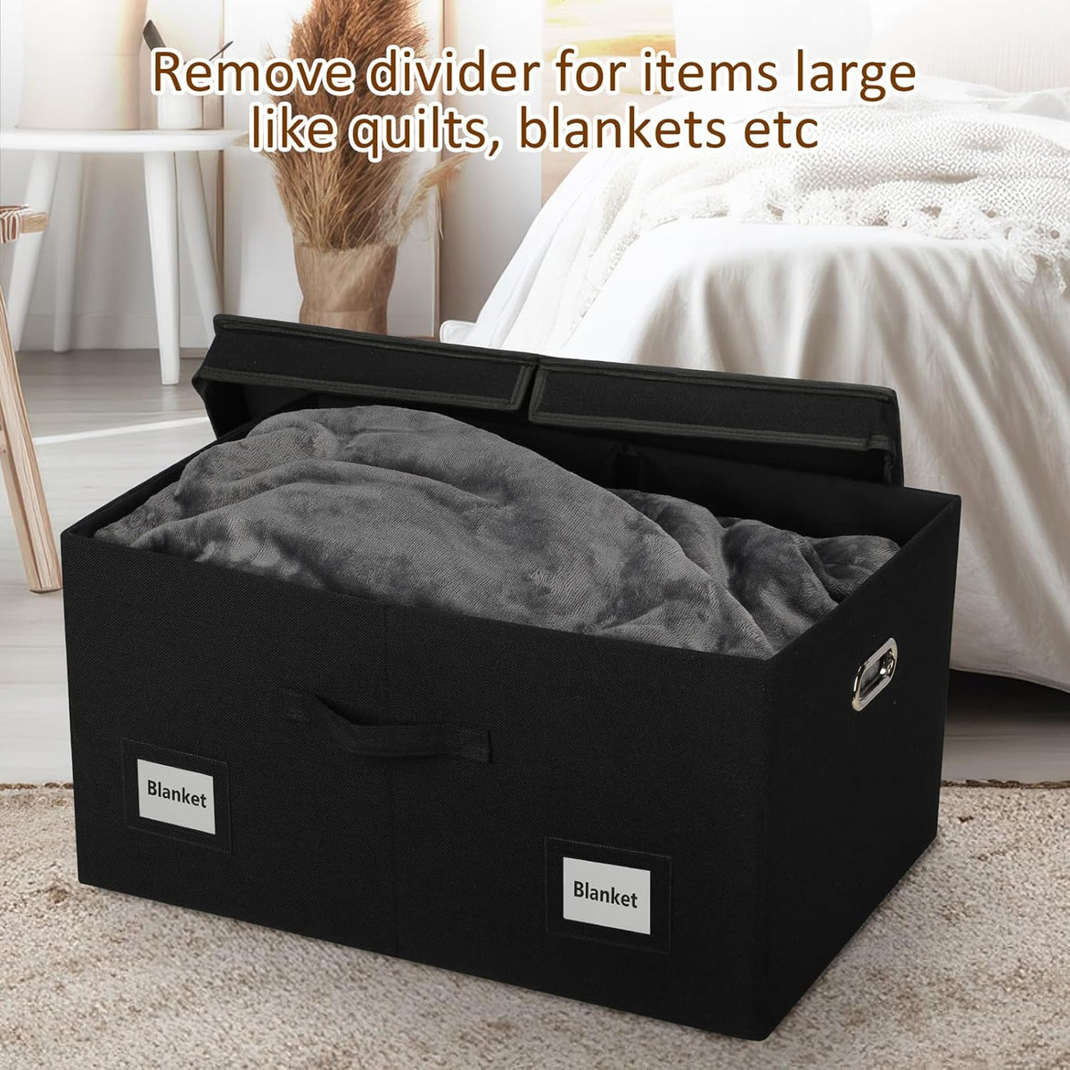 75 Quarts Extra Large Decorative Storage Bins with Lids, 3 Packs Black Collapsible Storage Bins