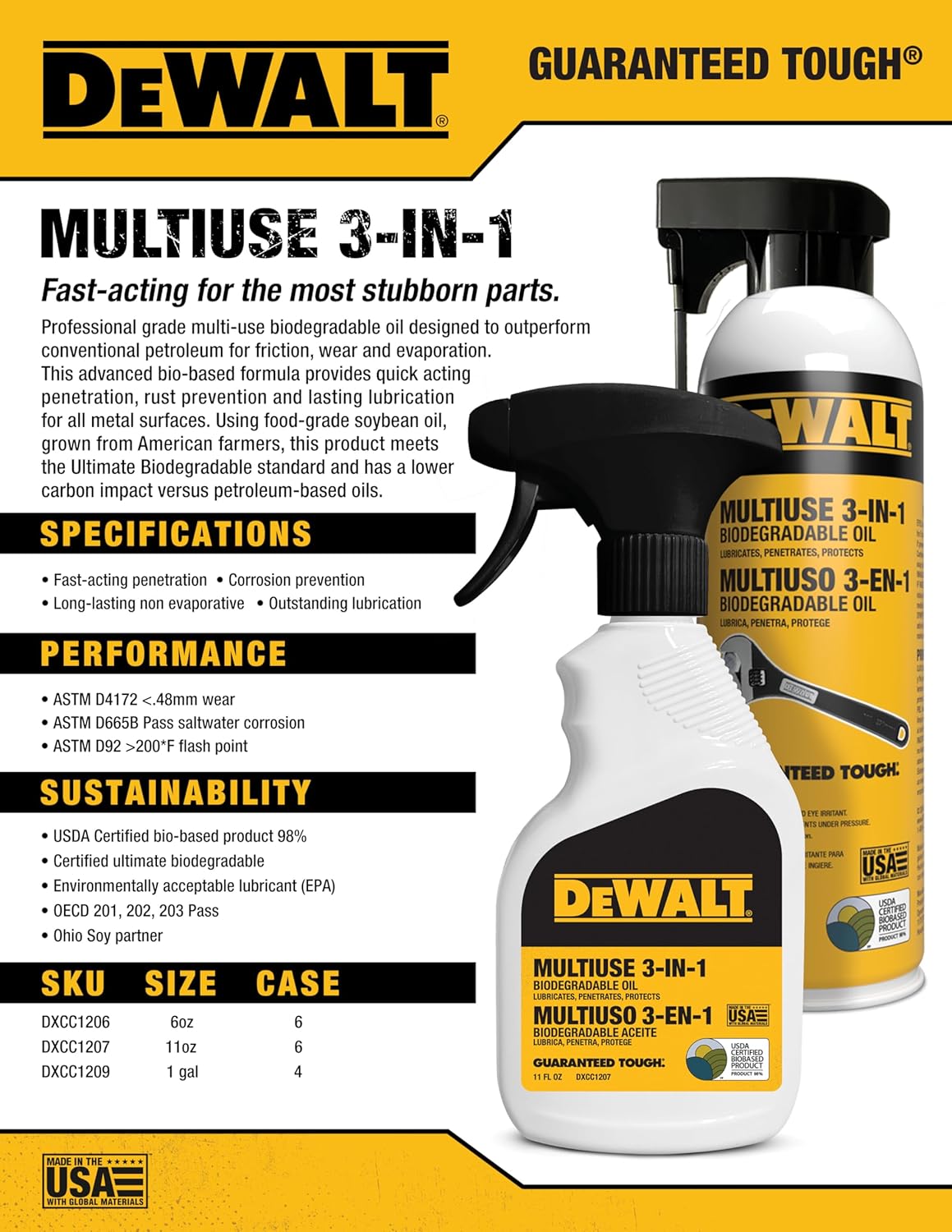 DEWALT 3 in 1 Multi Purpose Biodegradable Penetrating Oil – Professional Grade Lubricant for