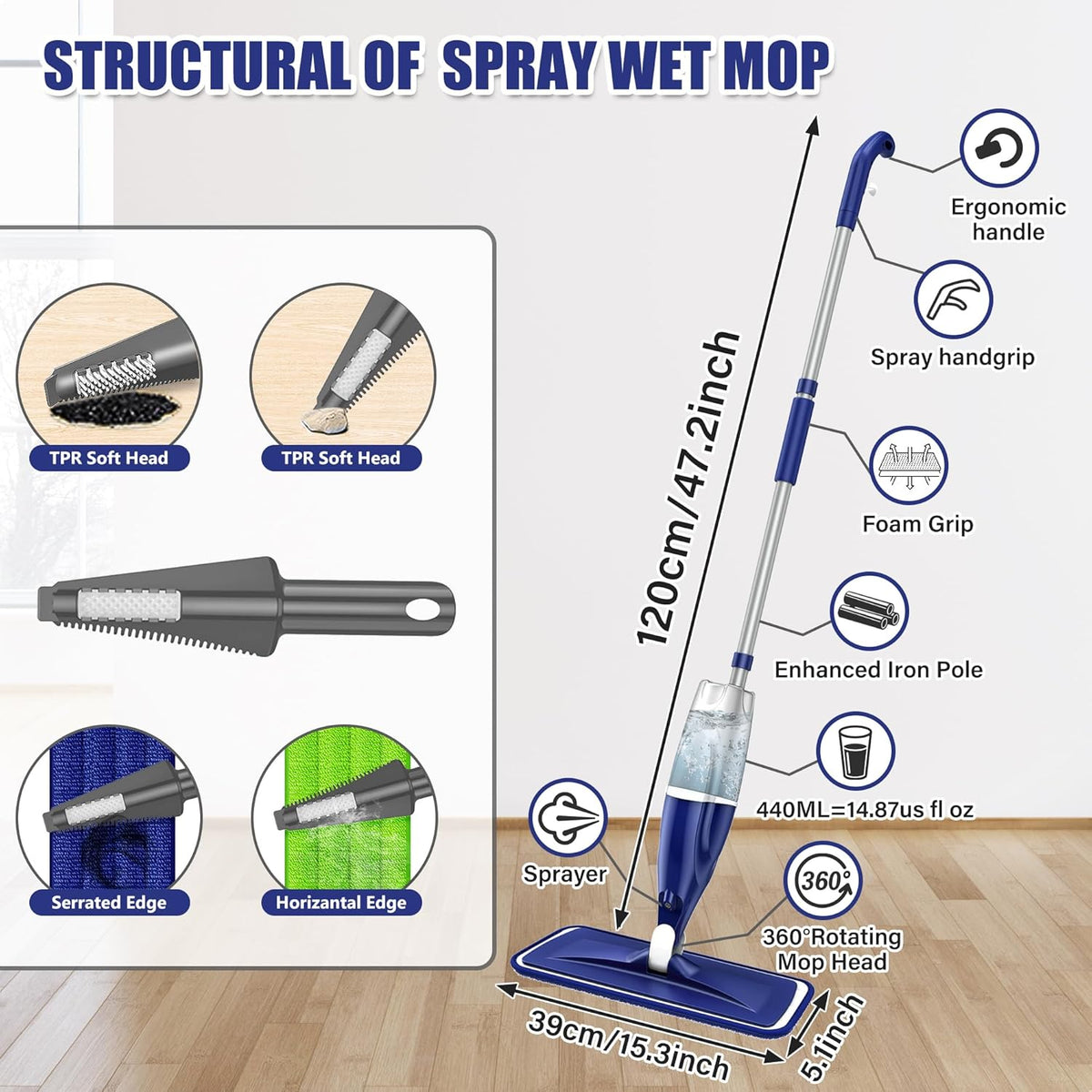 Microfiber Spray Mop for Floors Cleaning: Wet Dry Hardwood Floor Mops with 3 Washable Reusable Pads