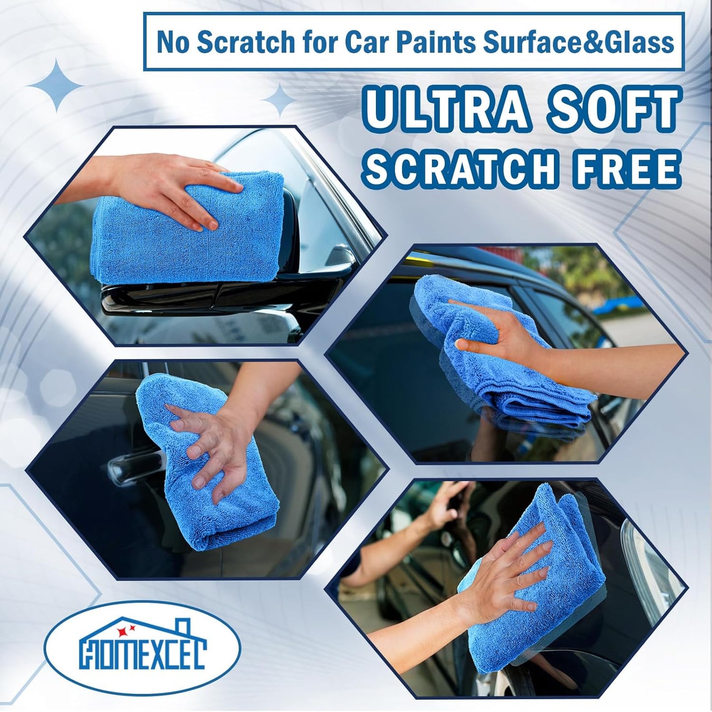 HOMEXCEL Professional Large Microfiber Car Drying Towels 2 Pack, Lint Free, Scratch Free, Highly