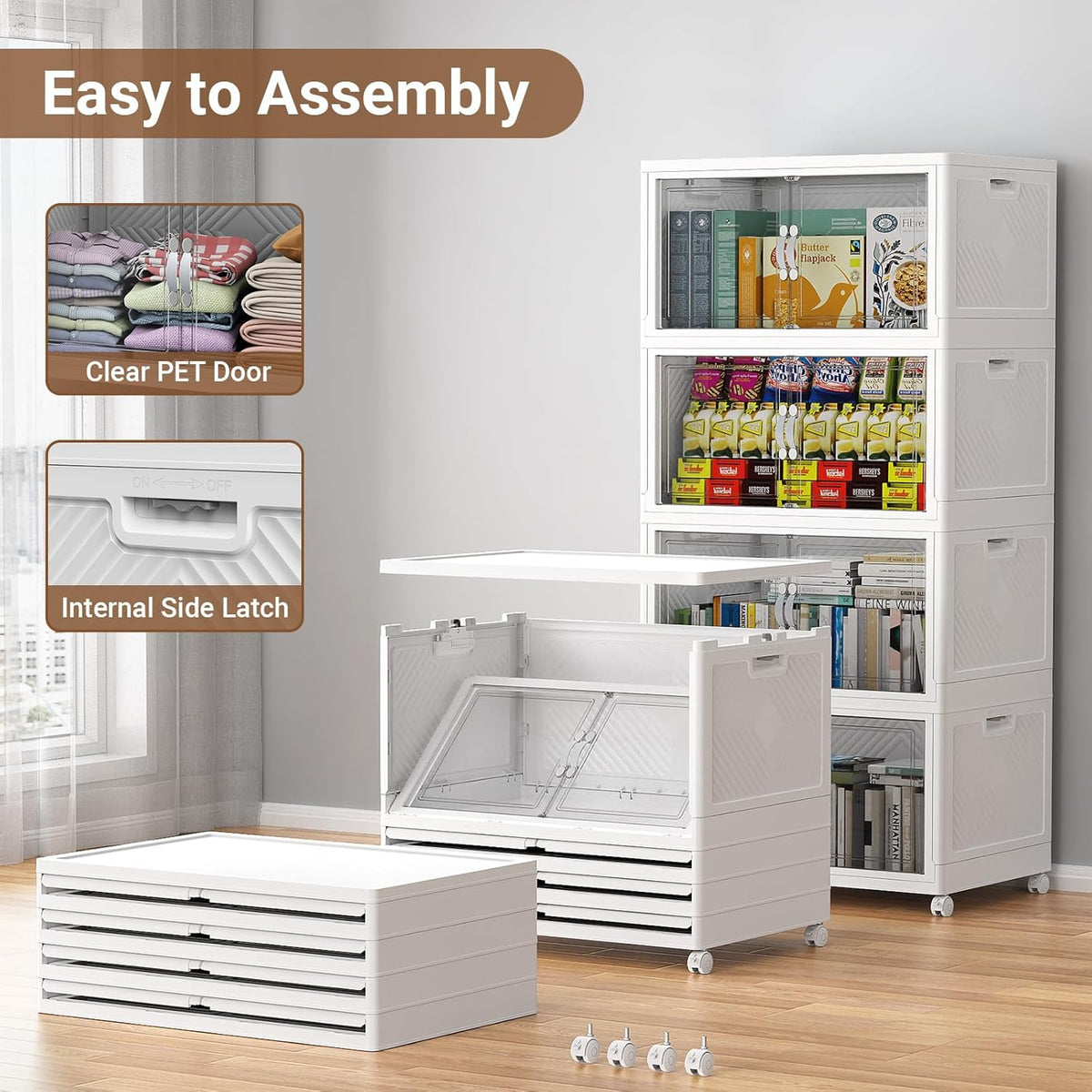 BROVIEW 300QT Extra Large Stackable Storage Bins, 75Gal Clear Plastic Closet Organizer Cabinet with