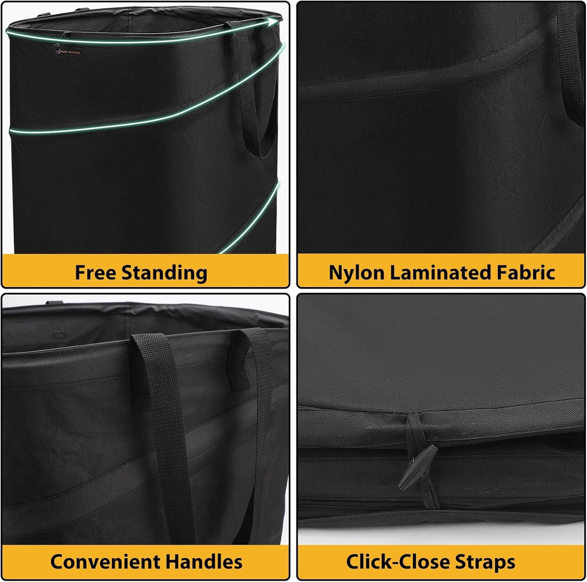 YUDI & GARDEN 19 Gallon Square Collapsible Yard Waste Bin|Collapsible Trash Can|Camping Trash Can