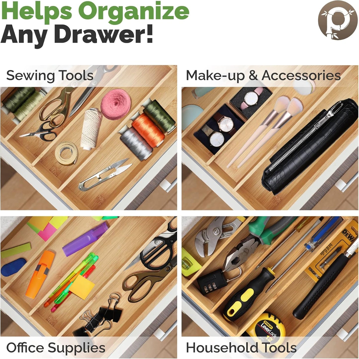 Silverware Organizer - Small Extra-Deep Wooden Kitchen Drawer Organizer Divider for Spoons, Forks