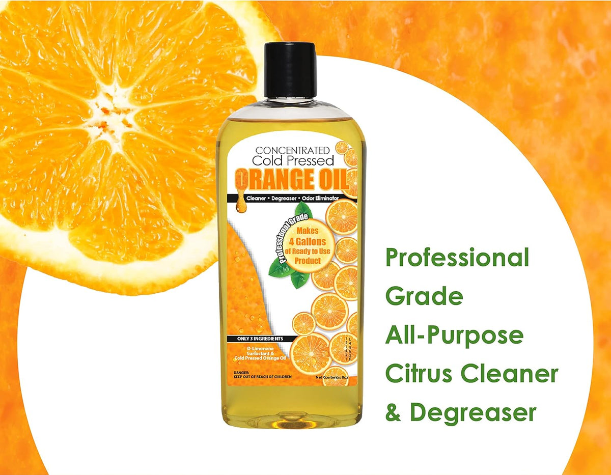 Cold Pressed Orange Oil Concentrate | 8-ounce Professional Grade All-Purpose Citrus Cleaner