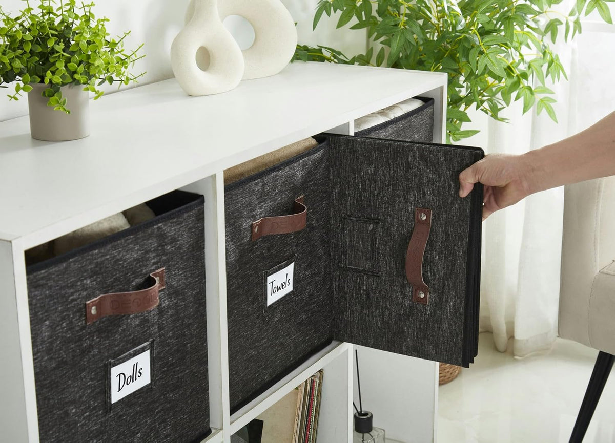 DECOMOMO Storage Baskets, 13x15x13 Storage Cube Bins with Labels for Organizing Shelves Kallax