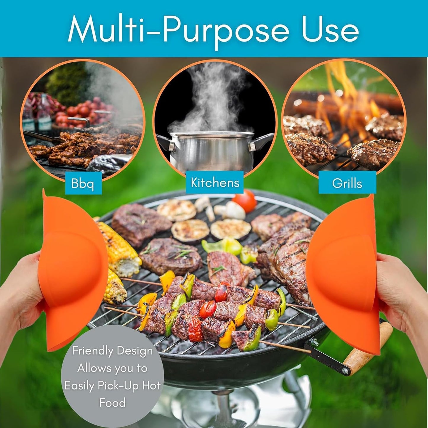 Pack of 2 Silicone Barbecue Gloves for Outdoor Grilling Nons Slip Grip Food Handling Mitts