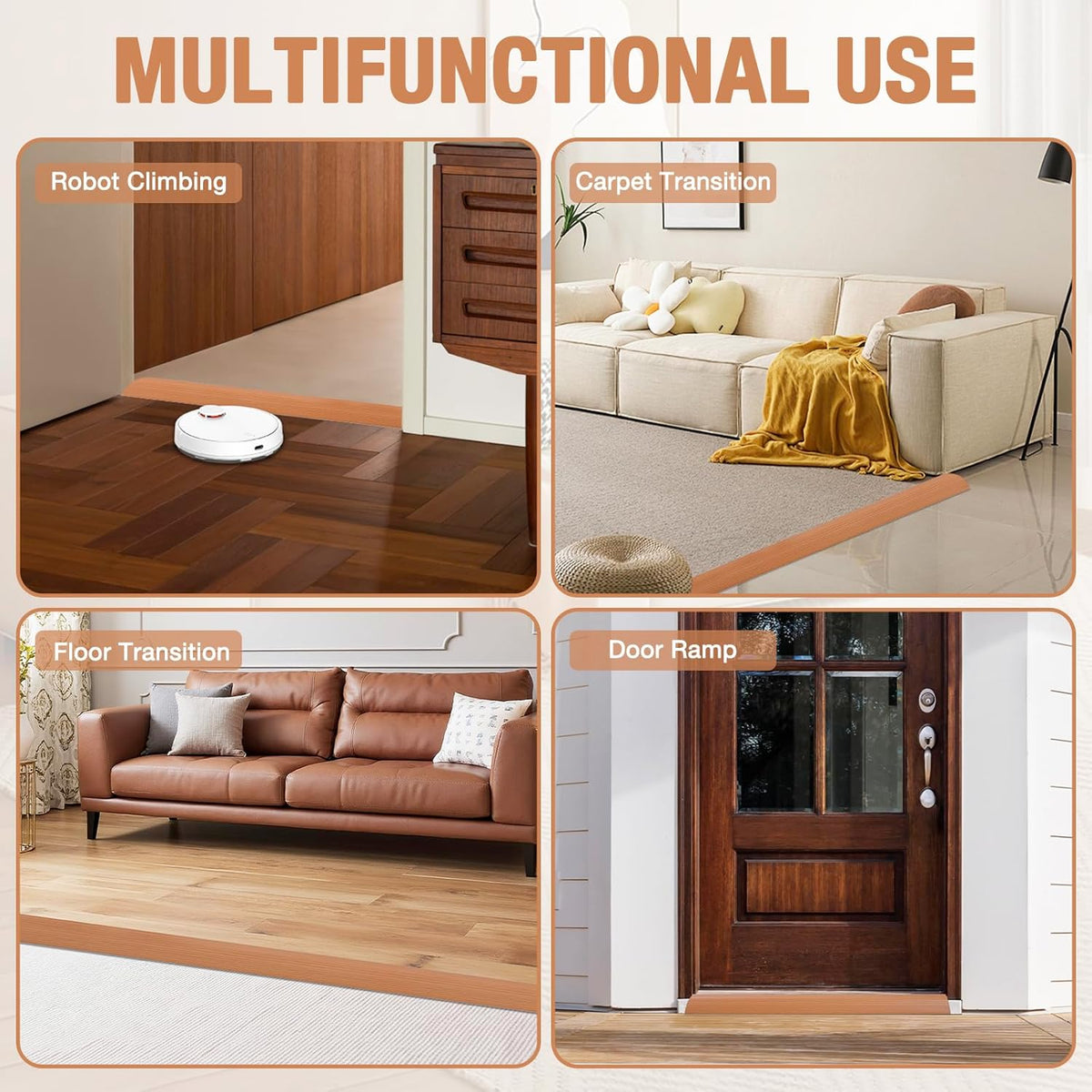 Floor Transition Strip Self Adhesive Vinyl Door Threshold for Doorways Carpet Edging Trim Overlap