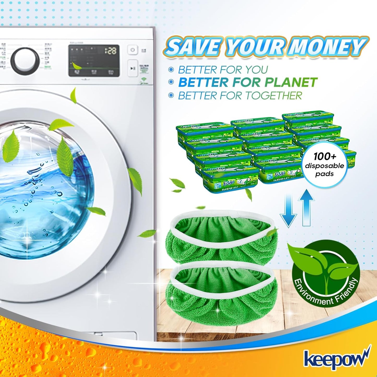 KEEPOW Reusable Wet Pads Refills Compatible with Swiffer Sweeper Mop, Dry Sweeping Cloths