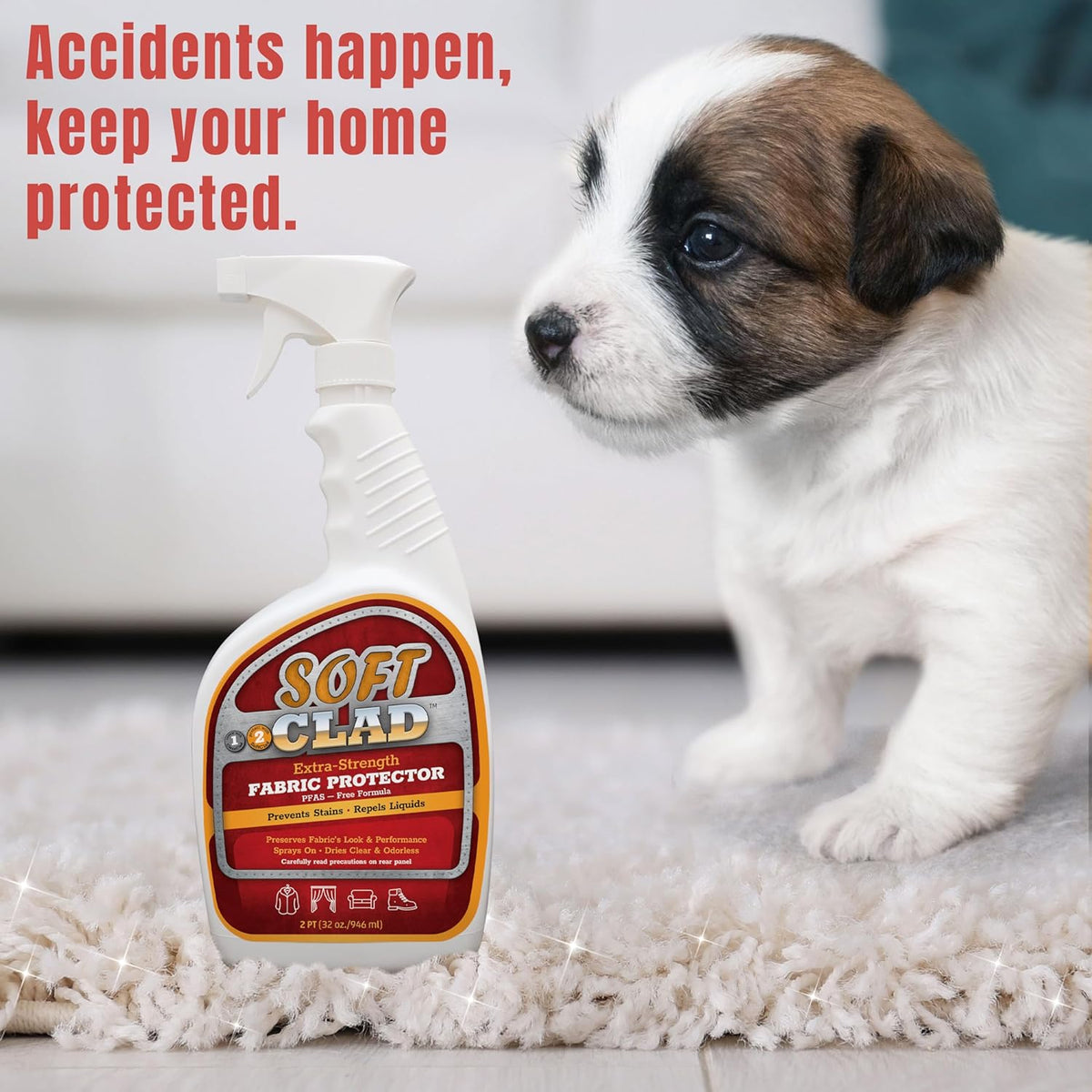 Extra Strength Fabric Protector Spray Prevents Stains and Repels Liquids. SoftClad Guards