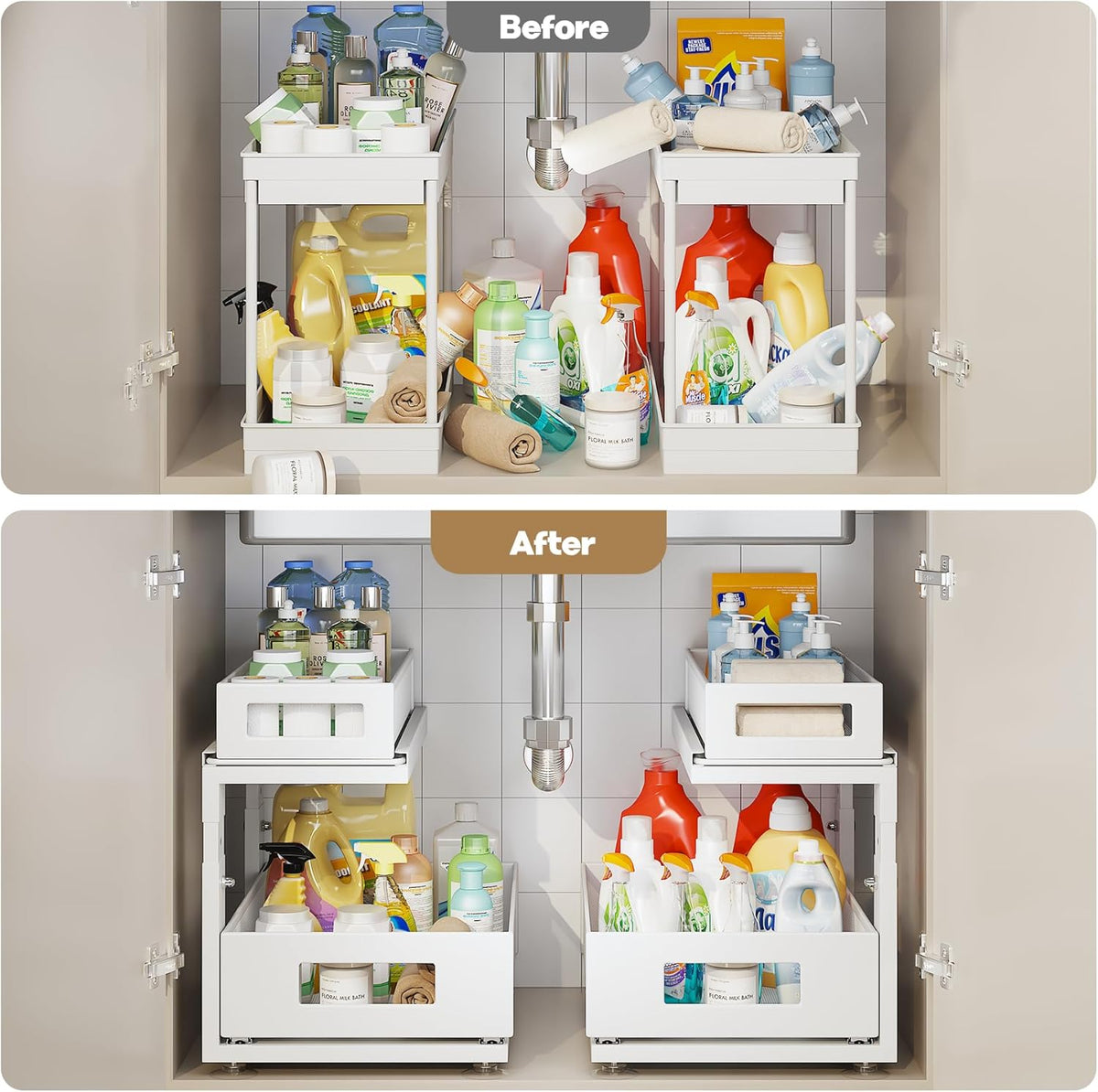 2 Pack Under Sink Organizer With Next-Gen Ball-Bearing Slides,2-Tier Pull Out Cabinet