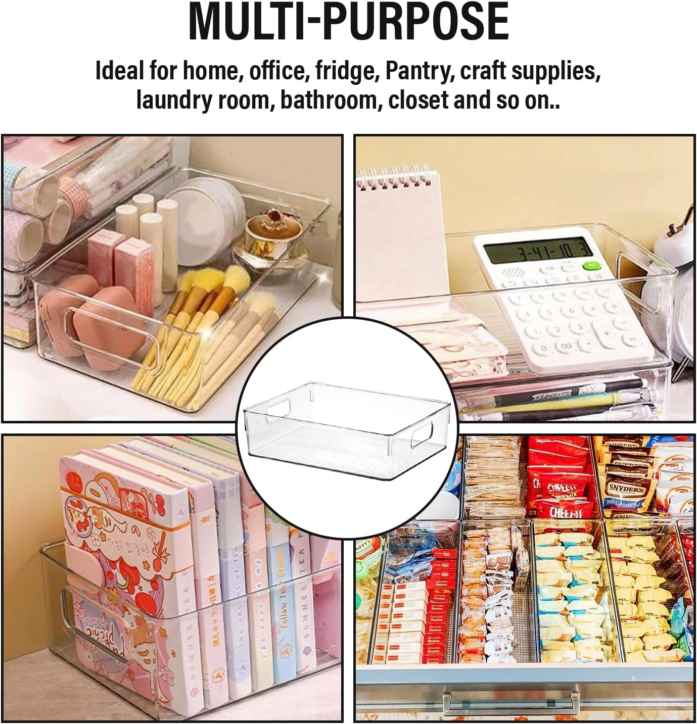 Clear Plastic Storage Bins, Home Bathroom Laundry Room Freezer Refrigerator Pantry Organizers and