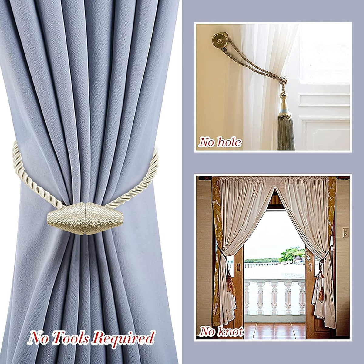 Hion Magnetic Curtain Tiebacks Beige 2pcs, Curtain Tiebacks Buckles Holdbacks Holders Hooks Clip