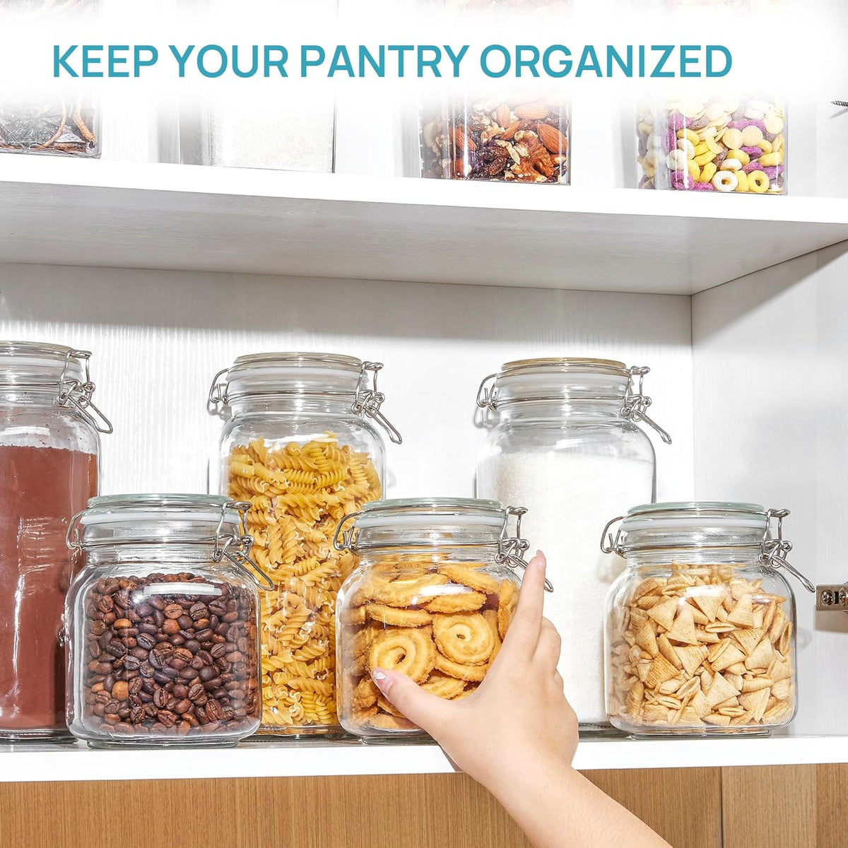 Vtopmart 34oz Glass Food Storage Jars with Airtight Clamp Lids, 3 Pack Kitchen Canisters for Flour