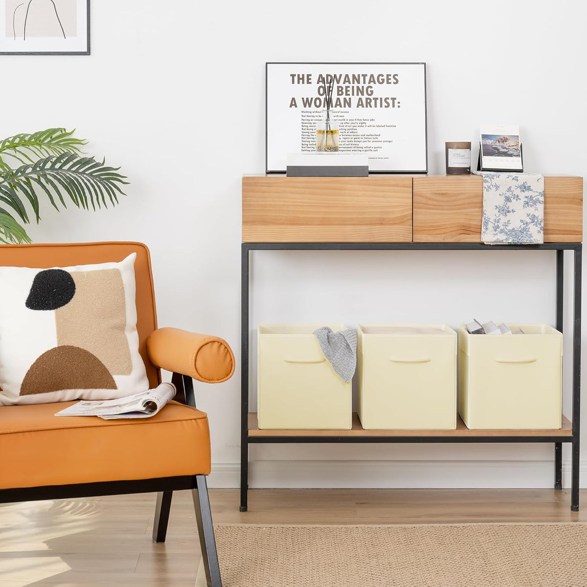 StorageWorks Beige Storage Cubes, 11 Inch Cube Storage Bins with Handle, Cube Storage Organizer
