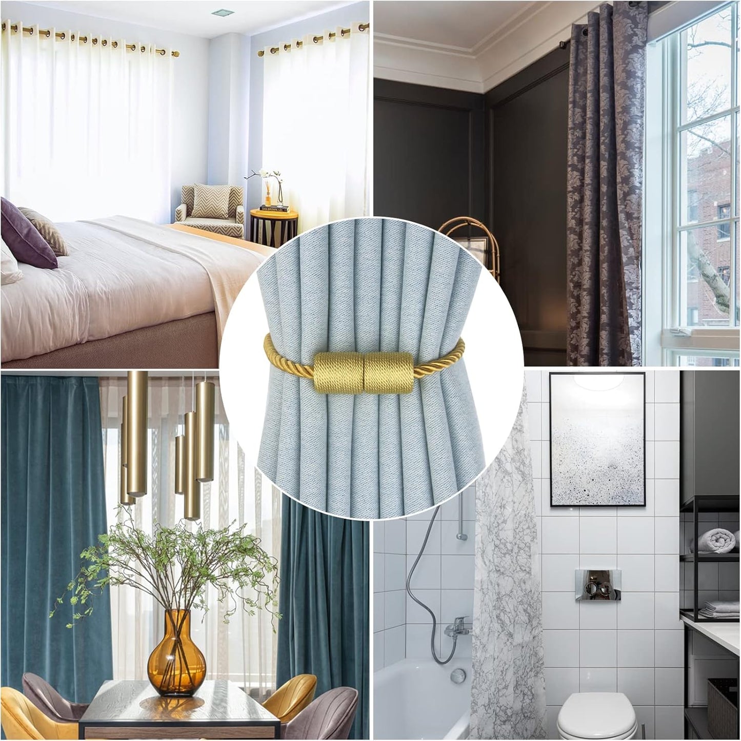 Magnetic Curtain Tiebacks 6 Pack Gold Curtain Rope Tieback Curtain Holders for Drapes Modern Tie