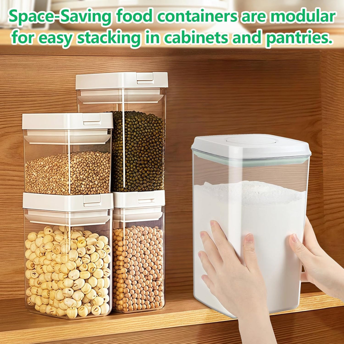 Airtight Flour Rice Storage Container with Pop-up Lid - 4.2 Qt Crystal-Clear Plastic Spaghetti