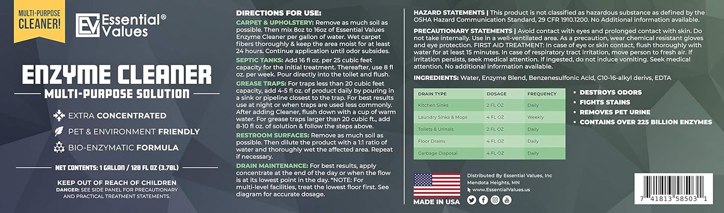 Enzyme Cleaner (1 Gallon / 128 Fl OZ), Drain Cleaner, Made in USA – Multi-Purpose Solution- Stop