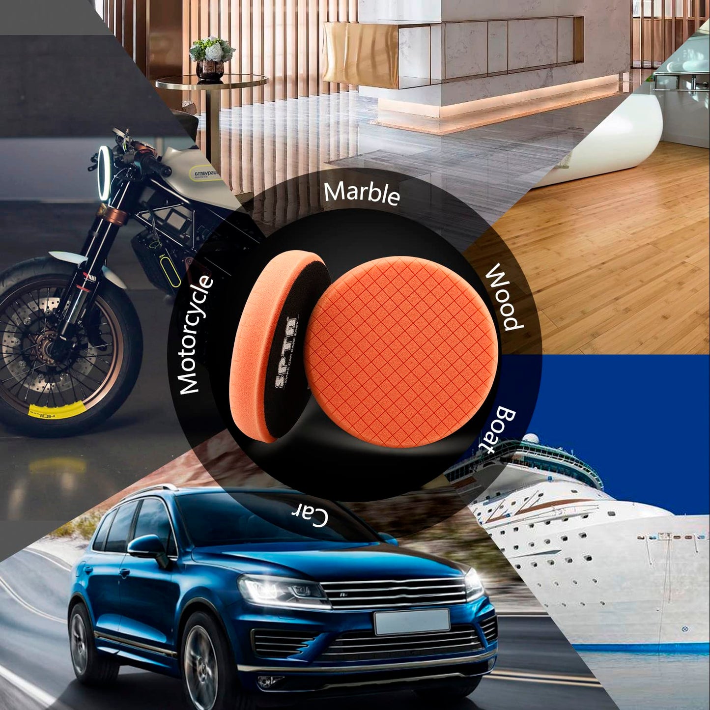 Orange Light Cut Pad, Buffing Polishing Pads, SPTA 1Pc 6.5 Inch Face for 6 Inch 150mm Backing Plate