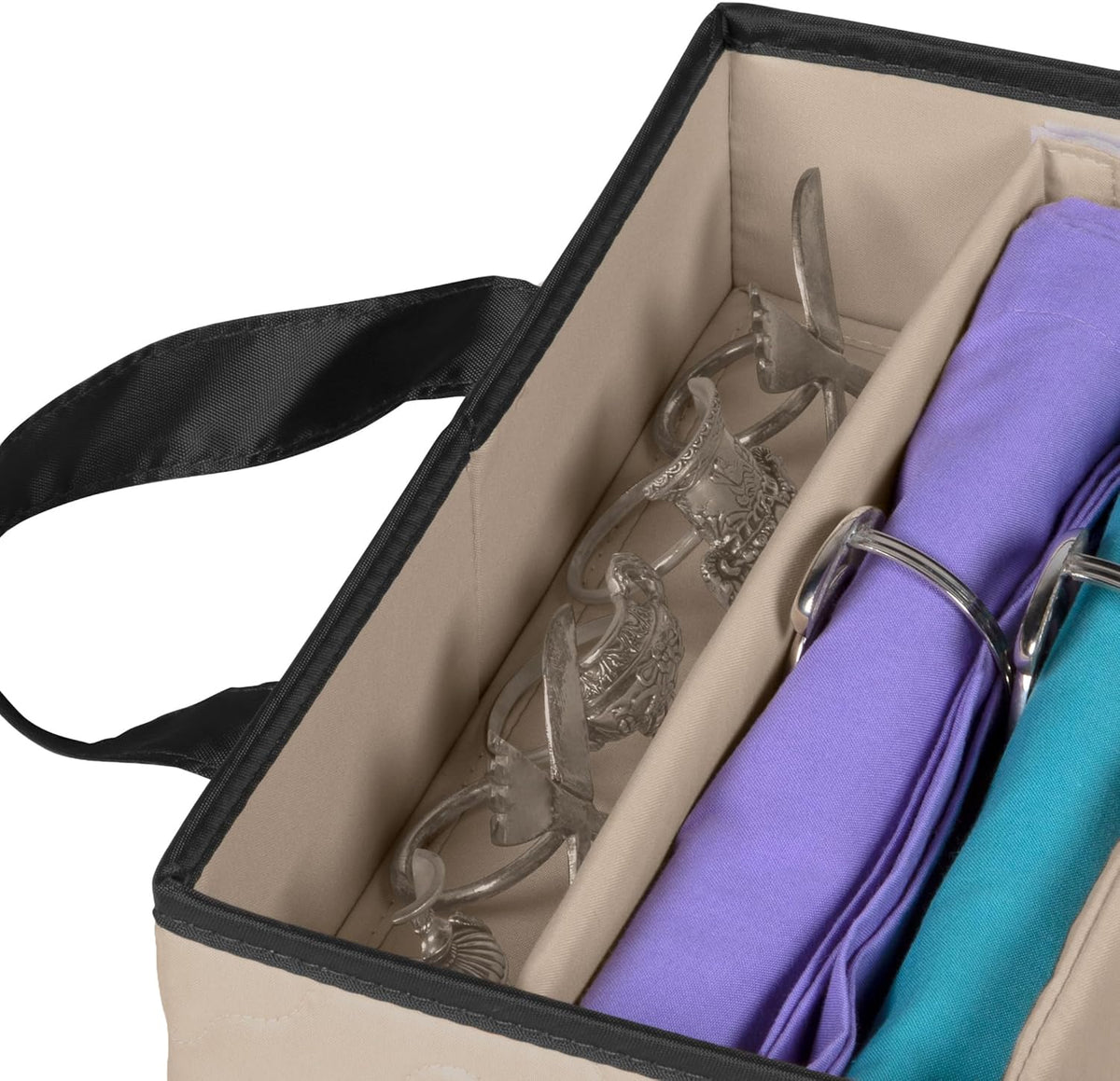 Flatware Storage Case - Durable 5 Compartment Silverware Storage Container Box with Removable Lid