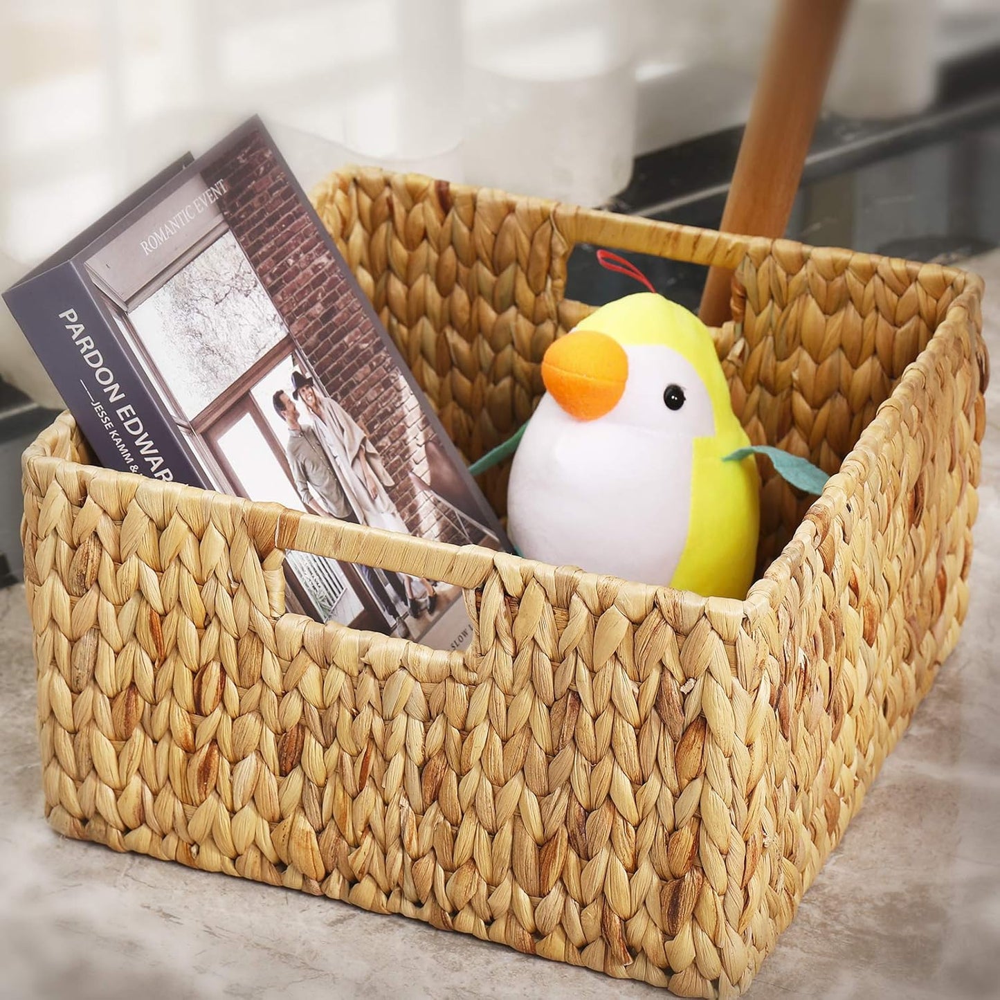 HOONEX Water Hyacinth Storage Baskets for Organizing, Decorative Wicker Baskets with Carrying