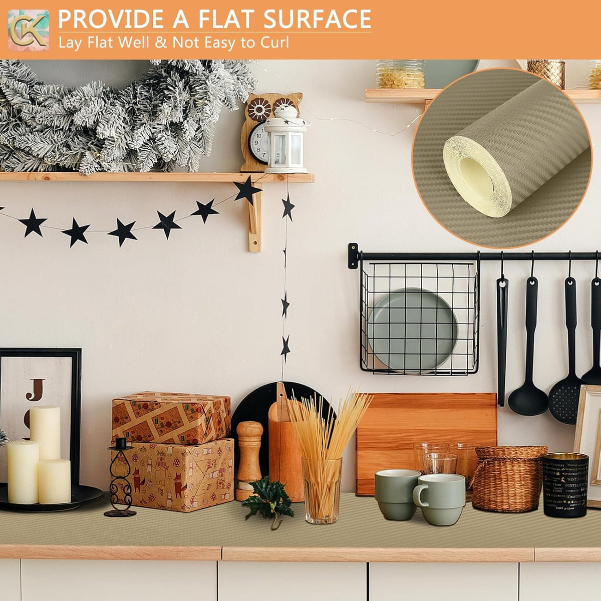 Self-Adhesive Shelf Liner Kitchen Liner, Waterproof Backed Paper Easy Peel and Stick Contact Liner