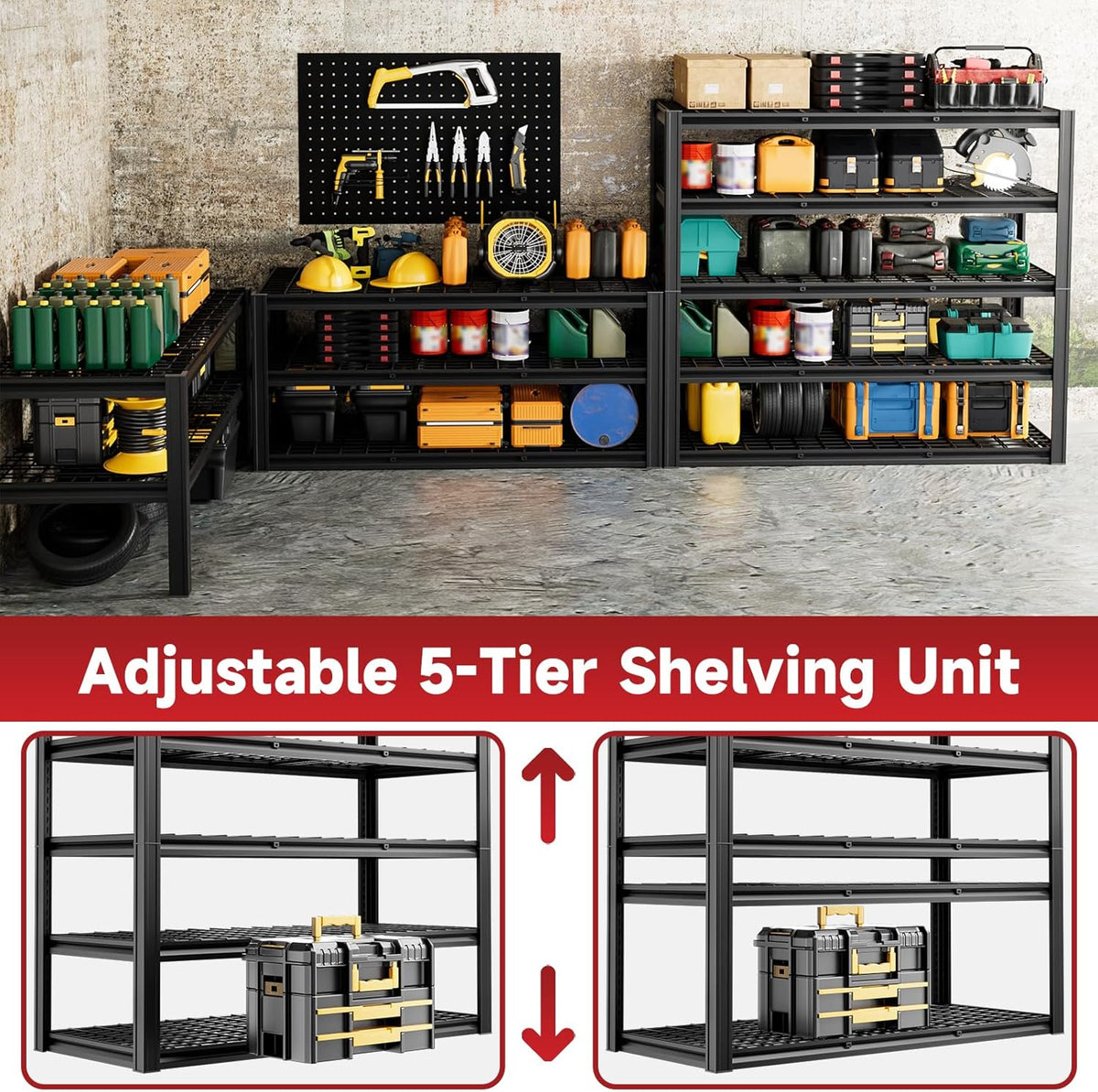 5-Tier 60”W x 24”D x 78”H Garage Shelving Adjustable Metal Storage Shelves 3000LBS Garage Shelving